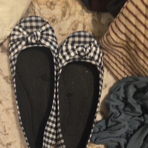 Time and Tru Black and White Gingham Flats